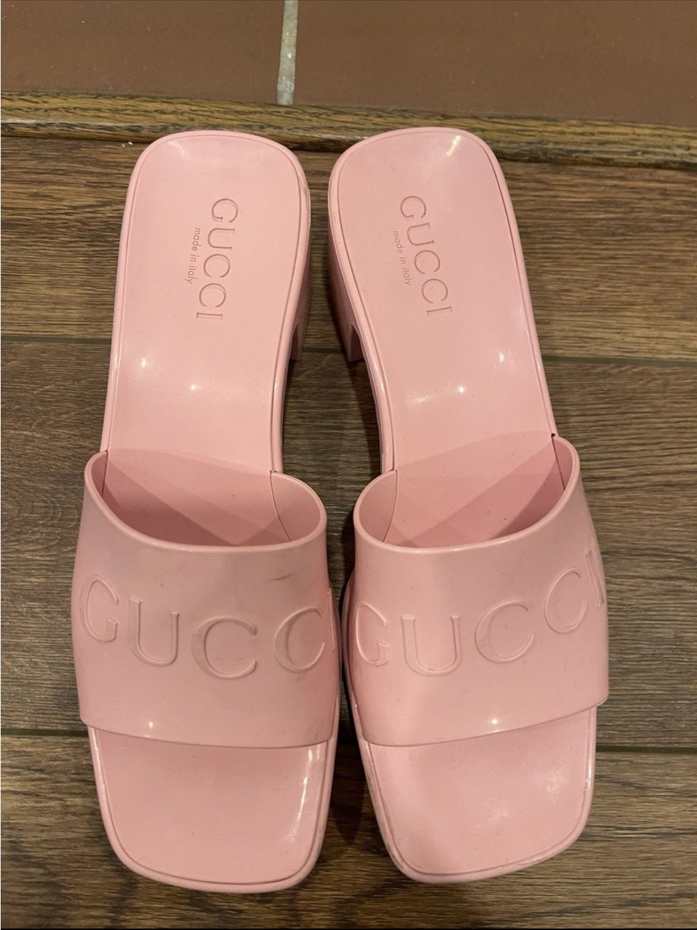 Gucci Pink Logo Slide Mules size 37
